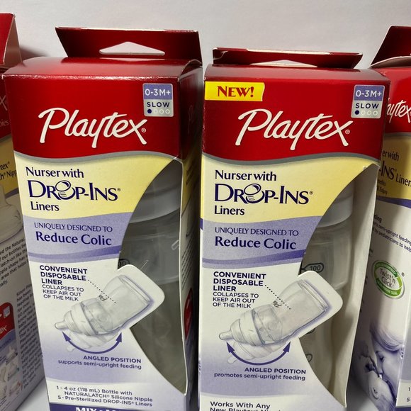 Playtex Baby Bottles Nurser with Drop Ins Liners Angled NaturaLatch SLOW 0-3M+ - Picture 12 of 13